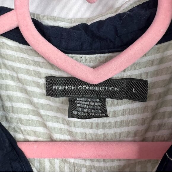 French Connection tshirt tee Striped Gray beige Button Down Shirt black - Picture 9 of 11
